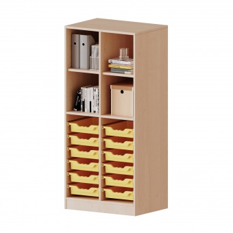 ErgoTray Regal, 2reihig, 4 OH, oben 4 Fächer unten 12 flache Boxen, B/H/T 70,3x154x40cm 